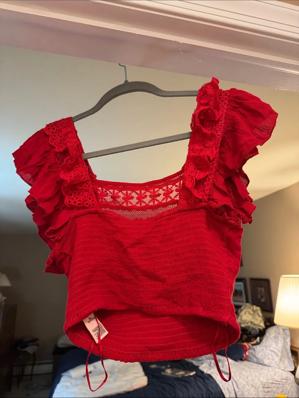 Free People Red Lace Ruffle Crop Top